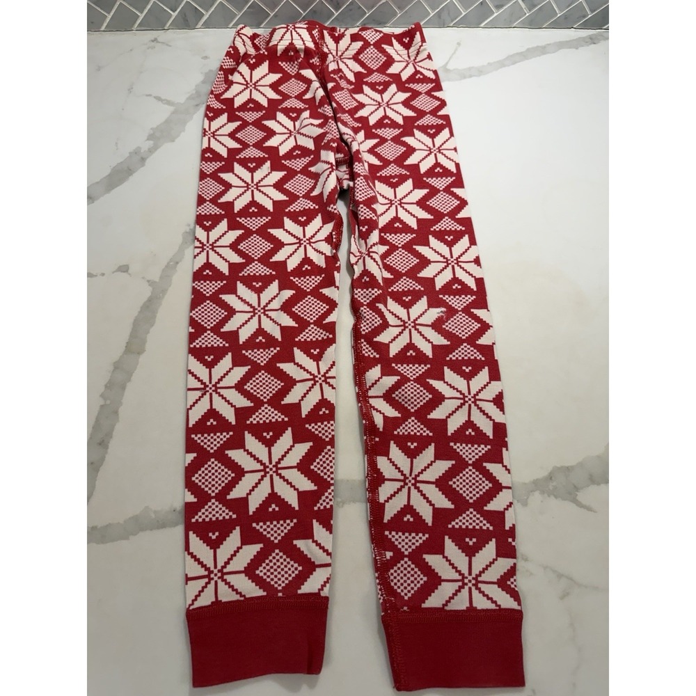 Hanna Andersson Long John Pajama Pants Sz 5 Organic Cotton Snowflake Red Holiday